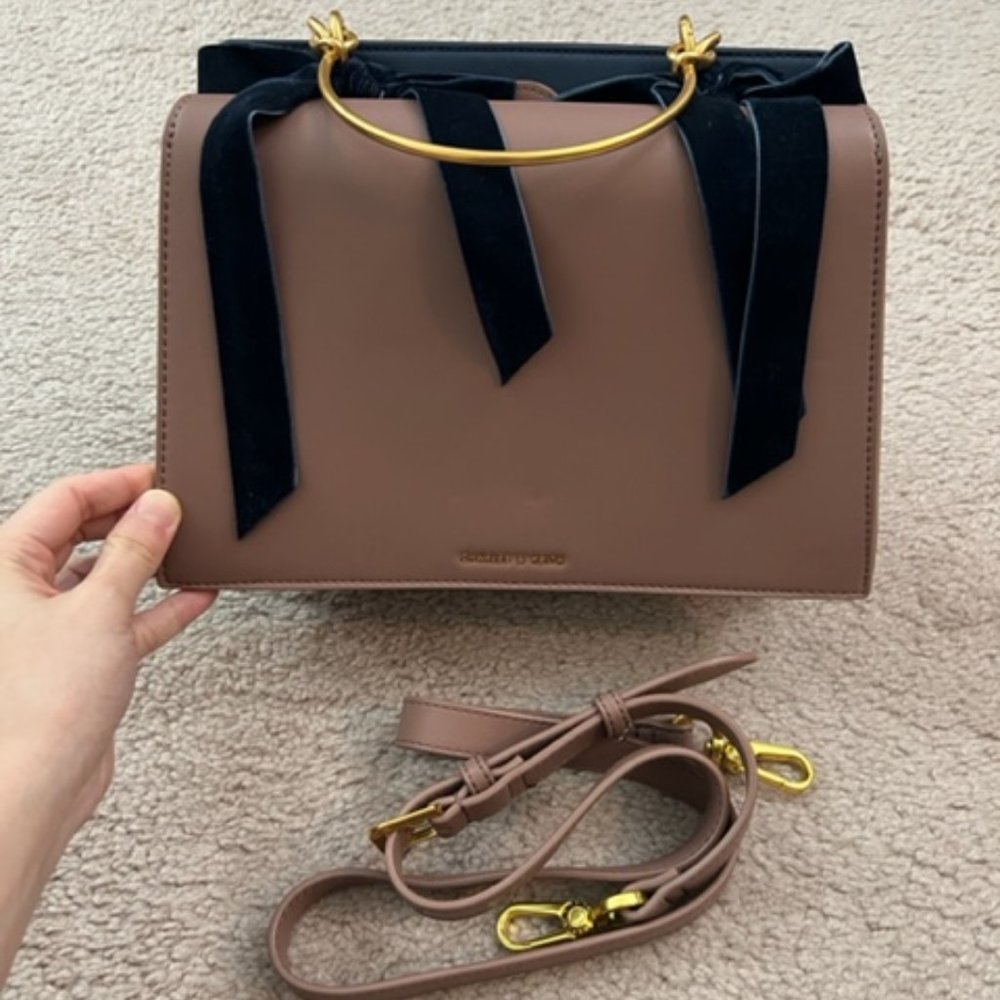 Charles & Keith Velvet Bow Detail Top Handle Crossbody Bag Women Cute